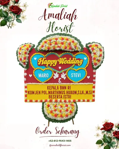 Karangan Papan Bunga Pernikahan di Suruh